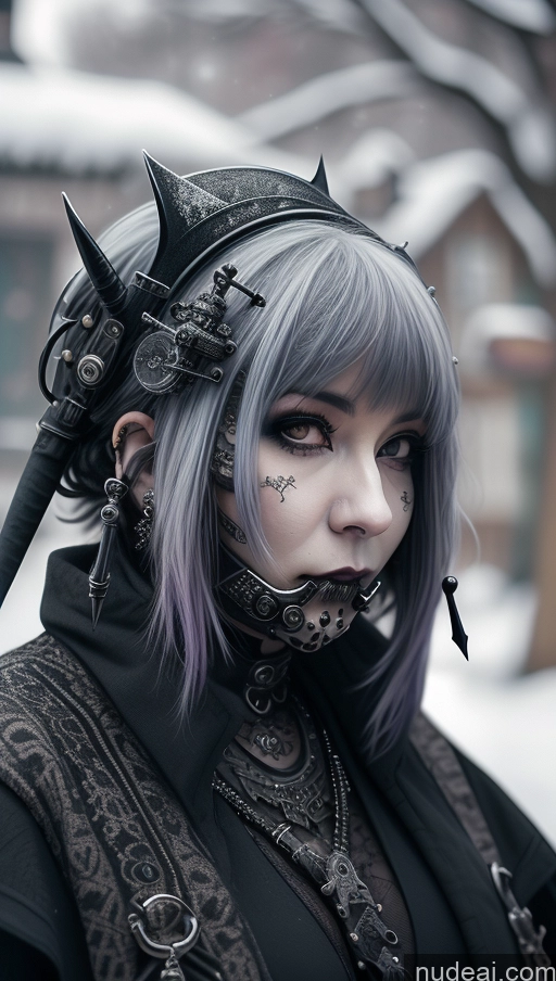 ai nude image of arafed woman with a black and silver hair and a black top pics of Milf Purple Hair Nigerian Snow Close-up View Gothic Punk Girl Steampunk Perfect Boobs Busty