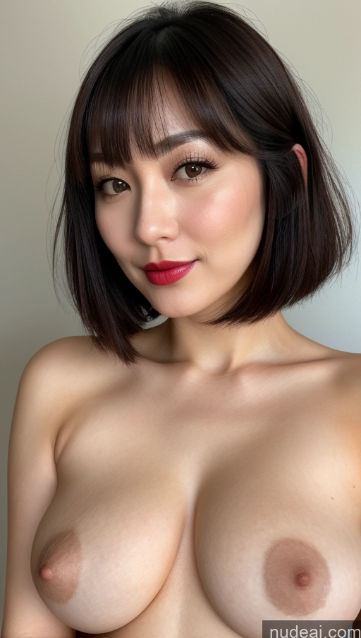 related ai porn images free for Woman One Beautiful Lipstick Fairer Skin Close-up View Detailed 30s Japanese Bobcut Black Hair Busty Perfect Boobs