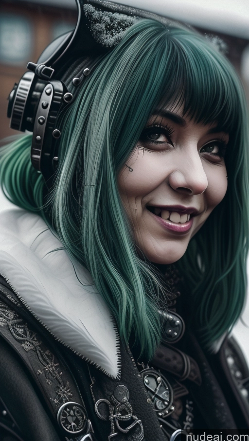 ai nude image of arafed woman with green hair wearing headphones and a black jacket pics of Milf Chubby Green Hair Ethiopian Snow Laughing Steampunk Busty Perfect Boobs Close-up View Gothic Punk Girl