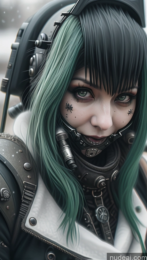 ai nude image of there is a woman with green hair and a black and white jacket pics of Milf Chubby Green Hair Ethiopian Snow Laughing Steampunk Busty Perfect Boobs Close-up View Gothic Punk Girl Fallout