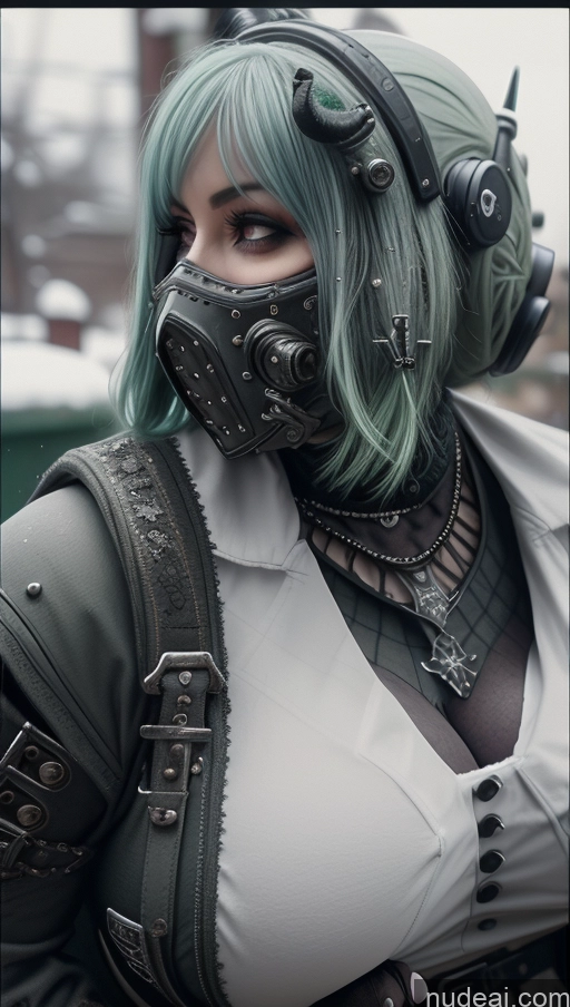 ai nude image of there is a woman with green hair wearing a mask and a jacket pics of Milf Chubby Green Hair Ethiopian Snow Laughing Steampunk Busty Fallout Close-up View Huge Boobs Perfect Boobs Gothic Punk Girl