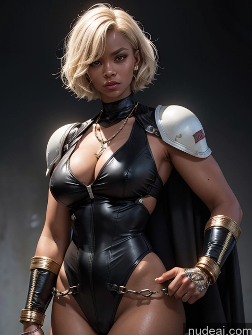 ai nude image of araffe woman in a black leather outfit with a sword pics of Dark Lighting Traditional Tribal Viking Superhero Sci-fi Armor Serious Muscular Busty Thick Big Hips Cyborg Dark Skin Space Suit African Jewelry Chain Shackles Race Driver Cyberpunk Graphics Working Out Alternative Blonde Short Hair