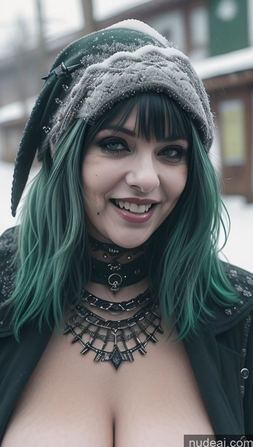 ai nude image of arafed woman with green hair and a hat smiling pics of Milf Busty Perfect Boobs Chubby Green Hair Ethiopian Snow Close-up View Gothic Punk Girl Laughing