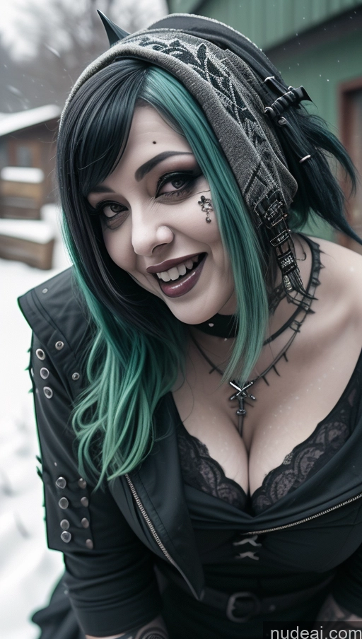 ai nude image of arafed woman with green hair and piercings posing for a picture pics of Milf Busty Perfect Boobs Chubby Green Hair Ethiopian Snow Close-up View Gothic Punk Girl Laughing Goth Nude