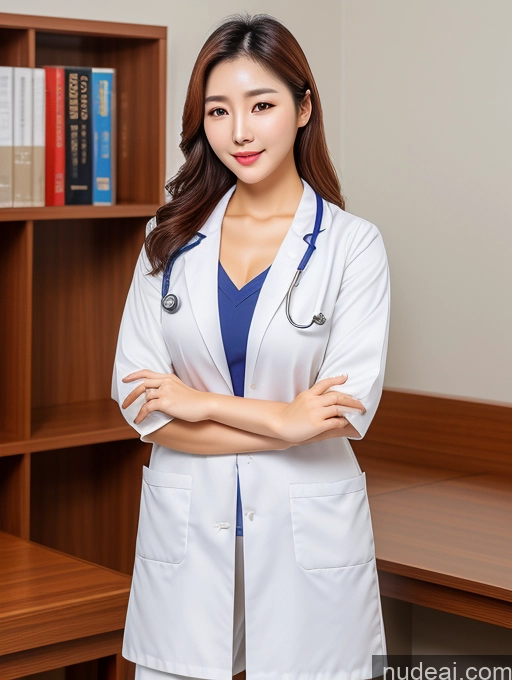 ai nude image of arafed woman in a white lab coat standing in front of a desk pics of Korean Perfect Boobs Doctor