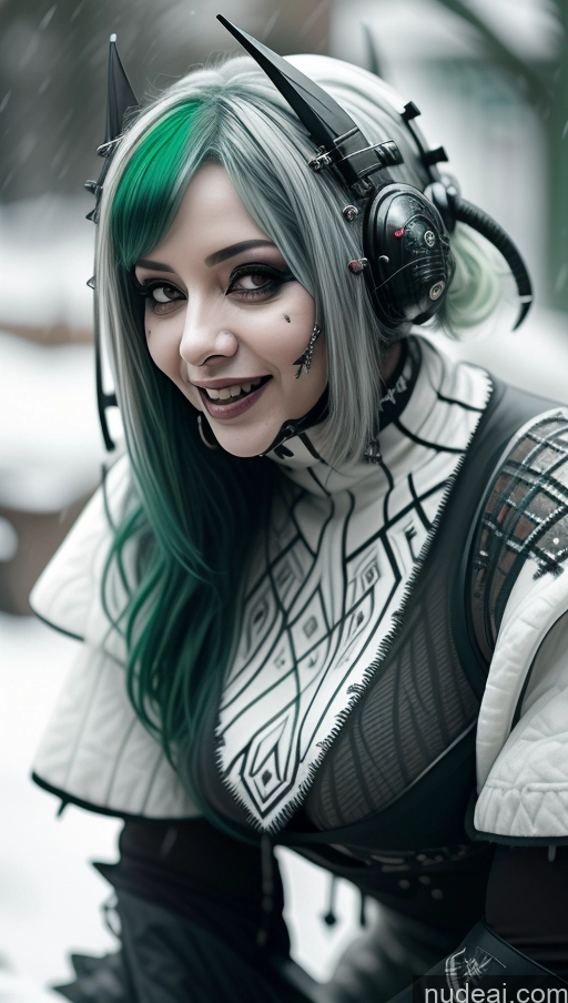 ai nude image of there is a woman with green hair and a white jacket pics of Milf Busty Perfect Boobs Chubby Green Hair Ethiopian Snow Close-up View Gothic Punk Girl Laughing Futuristic