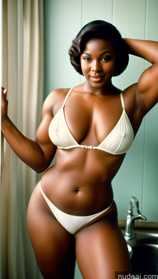 ai nude image of araffe woman in a white bikini posing for a picture pics of Bodybuilder One Muscular Dark Skin Short Hair African Vintage Nude Big Ass Maid 60s 70s Chubby Fat Perfect Boobs Big Hips