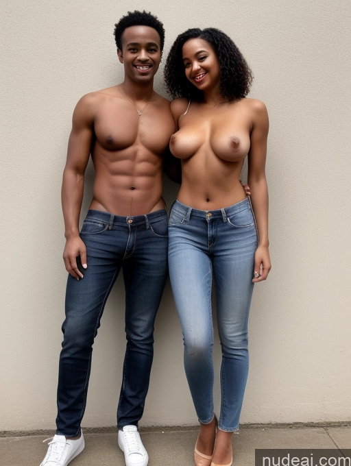 ai nude image of there are two people standing next to each other posing for a picture pics of Woman + Man Several Small Tits 18 Straight Front View Jeans Topless Ethiopian Lipstick Small Ass Dark Skin Perfect Body Tanned Skin Black Hair Pubic Hair