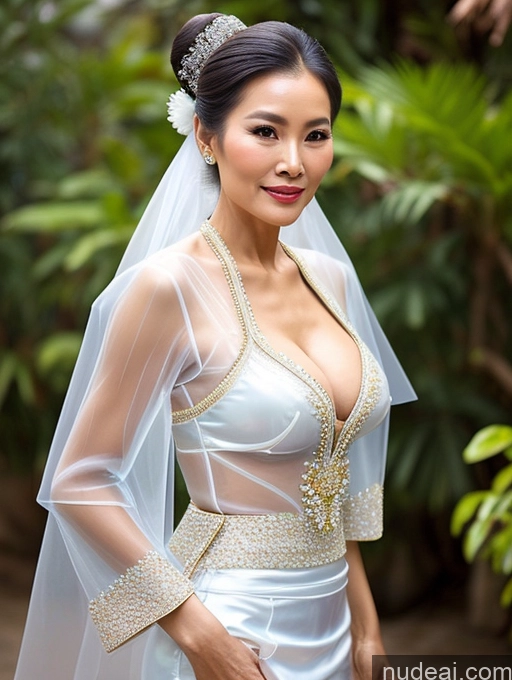 ai nude image of arafed woman in a wedding dress posing for a picture pics of Beautiful Hair Bun Vietnamese Miss Universe Model Traditional 70s Cleavage Transparent