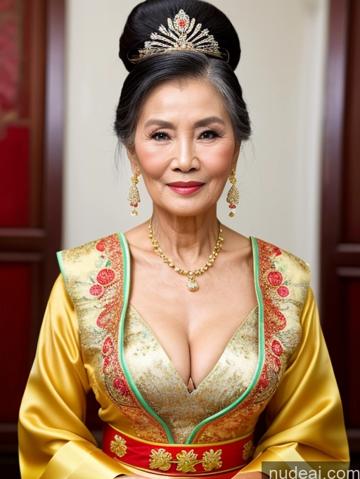 ai nude image of arafed asian woman in a traditional dress with a tiable pics of Beautiful Hair Bun Vietnamese Miss Universe Model Traditional 70s Cleavage