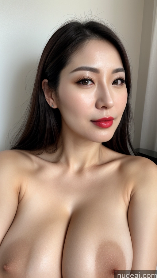 related ai porn images free for Woman One Huge Boobs Beautiful Lipstick Fairer Skin 30s Black Hair Slicked Korean Close-up View Detailed Simple Nude