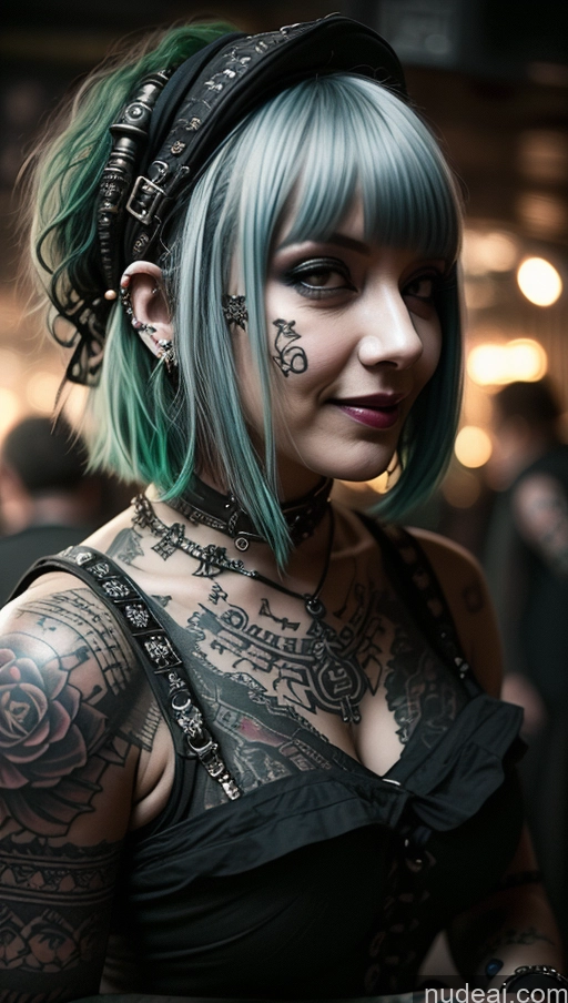 ai nude image of arafed woman with green hair and tattoos at a party pics of Milf Chubby Short Hair Ethiopian Tattoos Gothic Punk Girl Club Close-up View Green Hair Steampunk Laughing Perfect Boobs Busty