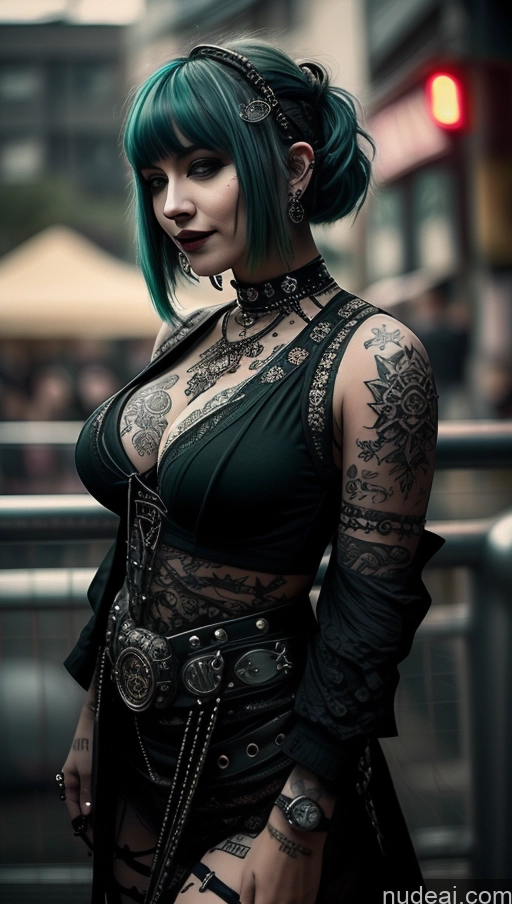 ai nude image of araffed woman with green hair and tattoos posing for a picture pics of Milf Chubby Short Hair Ethiopian Tattoos Gothic Punk Girl Club Close-up View Green Hair Steampunk Laughing Perfect Boobs Busty