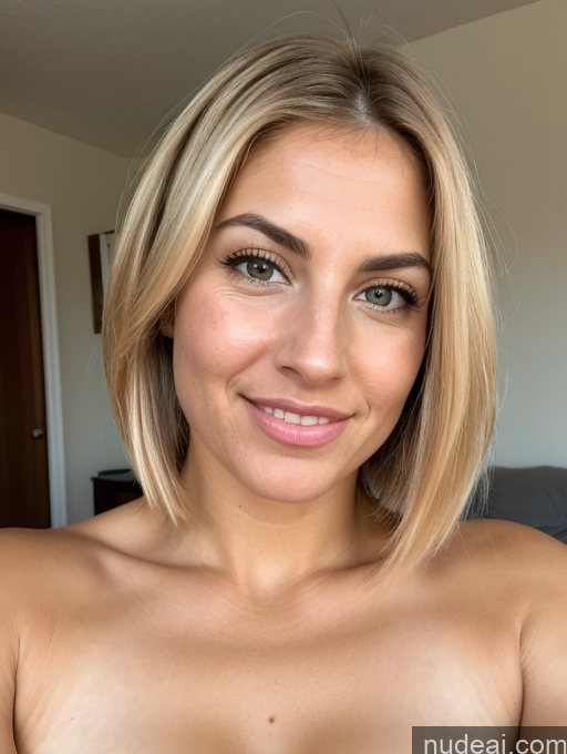 ai nude image of blond woman with a big breast posing for a picture in a bedroom pics of Seductive Serious Sad Sexy Face Shocked Busty Pubic Hair Tall Tanned Skin Bending Over Blonde Bobcut Jewish 40s Sorority Close-up View Laughing Happy