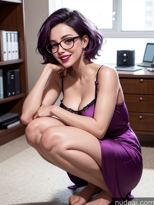 ai nude image of arafed woman in purple dress and glasses sitting on a scale pics of Czech Perfect Boobs Lipstick Glasses Pixie Panties Sundress Nightgown Simple Satin Laughing Sexy Face Happy Casual Long Skirt Office Big Ass Cleavage 60s Purple Hair Squatting