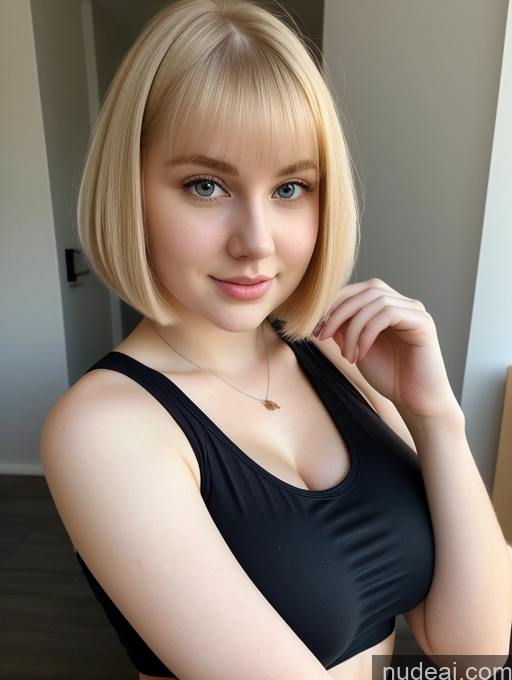 ai nude image of blond woman with a black top and a necklace posing for a picture pics of Busty Perfect Boobs Beautiful Fairer Skin Thick 18 Blonde Bobcut Russian Close-up View Shirt