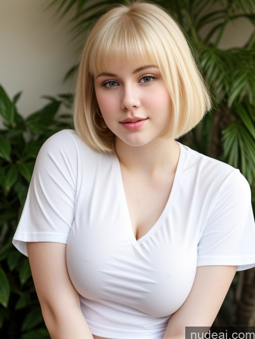 ai nude image of blond woman with blue eyes and a white shirt posing for a picture pics of Busty Perfect Boobs Beautiful Thick Fairer Skin 18 Blonde Bobcut Russian Close-up View Shirt