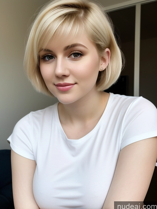 ai nude image of blond woman with short hair and white shirt sitting on a couch pics of Busty Perfect Boobs Beautiful Thick Fairer Skin 18 Blonde Russian Close-up View Shirt Short Hair