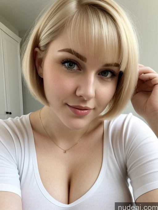 ai nude image of blond woman with a white shirt and a necklace on her neck pics of Busty Perfect Boobs Beautiful Thick Fairer Skin 18 Blonde Russian Close-up View Shirt Short Hair