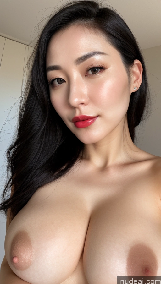 related ai porn images free for Woman One Huge Boobs Beautiful Lipstick Fairer Skin 30s Black Hair Slicked Korean Close-up View Detailed Simple Nude