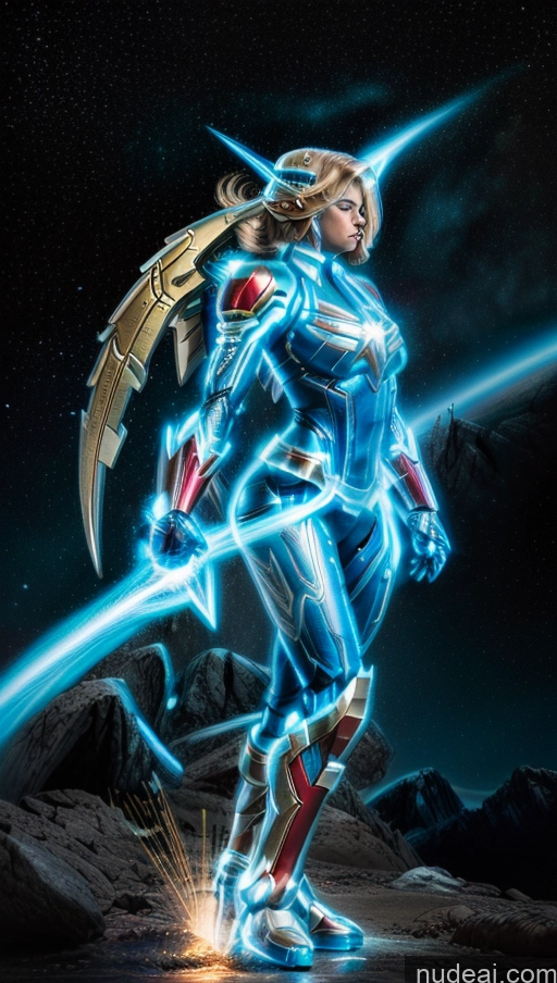 related ai porn images free for Bodybuilder Busty Muscular Abs Powering Up Captain Marvel SuperMecha: A-Mecha Musume A素体机娘 Has Wings Space Dynamic View Heat Vision Several Deep Blue Eyes Neon Lights Clothes: Blue