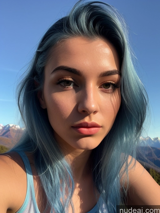 related ai porn images free for One Skinny 18 Blue Hair Long Hair White Mountains High Socks Crop Top Perfect Body Pouting Lips Surrealist Front View Transparent Sitting, Squating