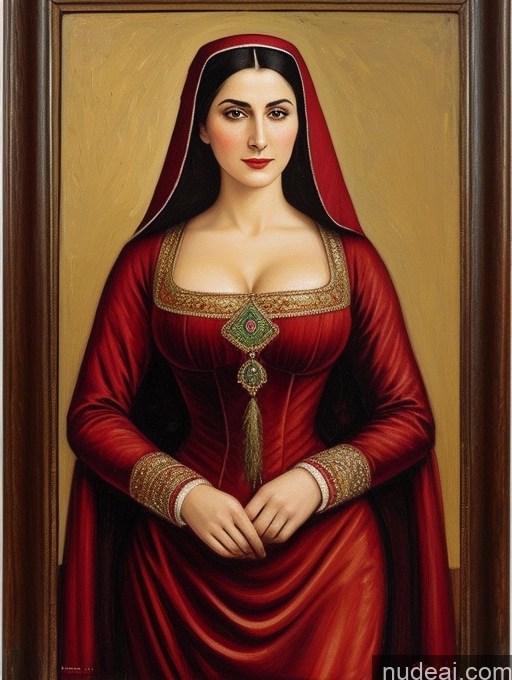 ai nude image of a painting of a woman in a red dress with a gold necklace pics of Bodybuilder Perfect Boobs Beautiful Big Hips Tall Perfect Body Pubic Hair Serious Painting Medieval Vampire Victorian Ottoman Asena Full Frontal Regal Hairy Women