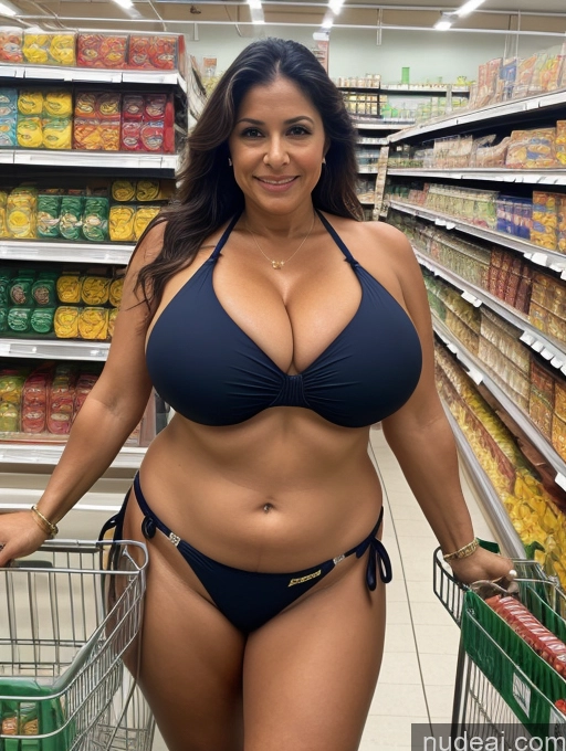 ai nude image of arafed woman in a bikini standing in a grocery store pics of Milf One Busty Huge Boobs Tanned Skin Grocery Front View 60s Microkini Thong Brazilian