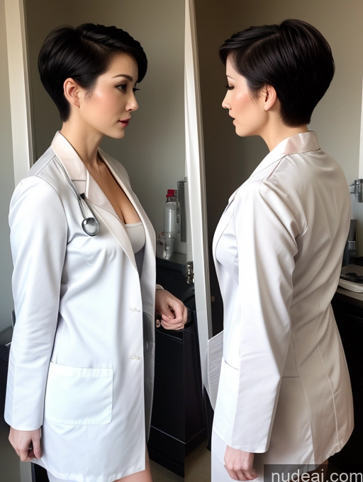 ai nude image of there is a woman in a white lab coat and a woman in a white lab coat pics of Perfect Boobs Pixie Asian Doctor Lab Coat Cleavage Nude Fairer Skin Model 30s