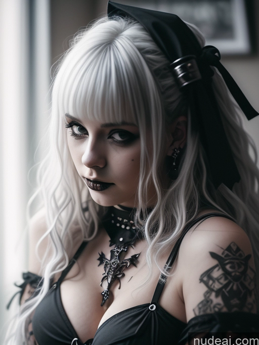 ai nude image of blond woman with black and white makeup and a black head scarf pics of Busty Perfect Boobs Close-up View Gothic Punk Girl Model Perfect Body Beautiful 18 White Hair Curly Hair Russian Bedroom Bikini