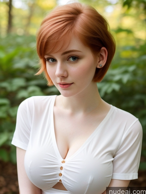 ai nude image of there is a woman with a white top posing for a picture pics of Busty Perfect Boobs Beautiful Fairer Skin Thick 18 Ginger Pixie Russian Close-up View Shirt