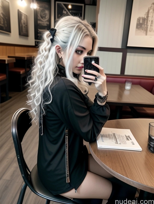 related ai porn images free for Busty Perfect Boobs Close-up View Gothic Punk Girl Model Perfect Body Beautiful 18 White Hair Curly Hair Russian Casual Restaurant Mirror Selfie