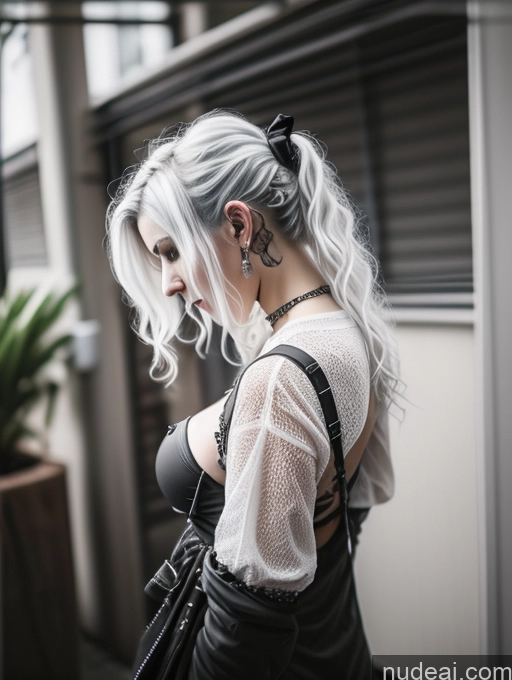 ai nude image of blond woman with white hair and black leather skirt looking at her cell phone pics of Busty Perfect Boobs Close-up View Gothic Punk Girl Model Perfect Body Beautiful 18 White Hair Curly Hair Russian Casual Mirror Selfie Bathroom