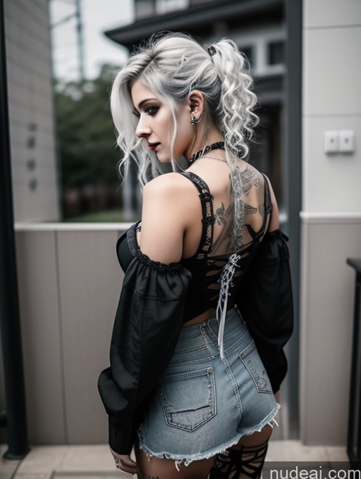 ai nude image of blond woman with tattoos and a black top posing for a picture pics of Busty Perfect Boobs Close-up View Gothic Punk Girl Model Perfect Body Beautiful 18 White Hair Curly Hair Russian Casual Mirror Selfie Bathroom