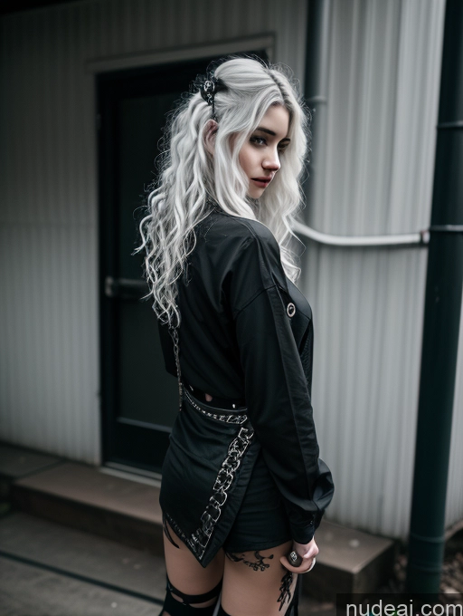 ai nude image of blond woman with long white hair and black outfit posing for a picture pics of Busty Perfect Boobs Close-up View Gothic Punk Girl Model Perfect Body Beautiful 18 White Hair Curly Hair Russian Casual Mirror Selfie Stage