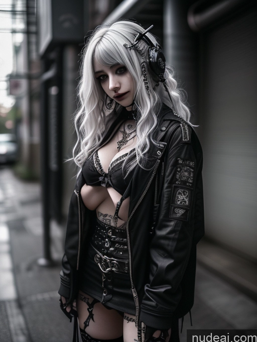 related ai porn images free for Busty Perfect Boobs Close-up View Gothic Punk Girl Model Perfect Body Beautiful 18 White Hair Curly Hair Russian Casual Cyberpunk