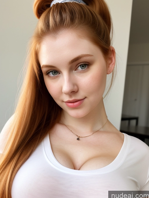 ai nude image of there is a woman with a white shirt and a blue headband pics of Busty Perfect Boobs Beautiful Fairer Skin Thick 18 Ginger Russian Close-up View Shirt Ponytail