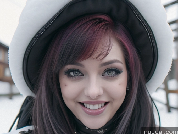 ai nude image of smiling woman with red hair wearing a white hat and black leather jacket pics of Busty Perfect Boobs Laughing Ginger Ethiopian Snow Close-up View Miss Universe Model Chubby Gothic Punk Girl Spreading Legs