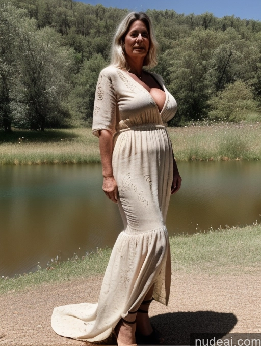 Milf Huge Boobs Big Ass Big Hips Pubic Hair 50s White Hair Czech Medieval Sexy Face Linen Dress Lake