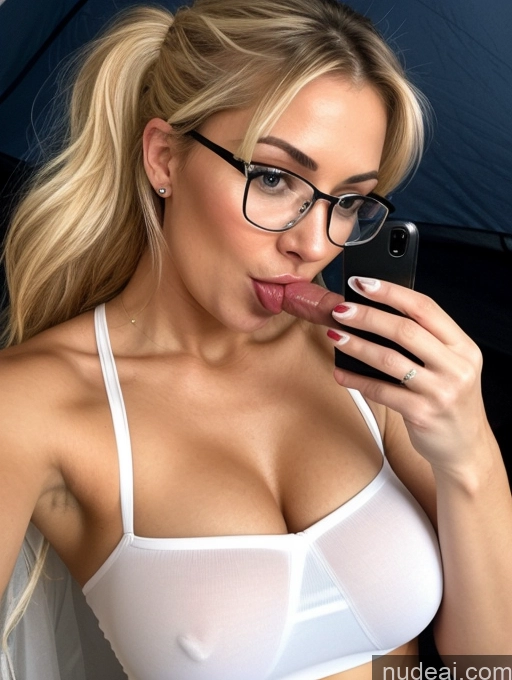 related ai porn images free for Blonde Perfect Boobs Glasses Perfect Body Ponytail Mirror Selfie Tent Dark Lighting Seductive Blowjob Woman Pouting Lips White Close-up View Cleavage Wedding 20s