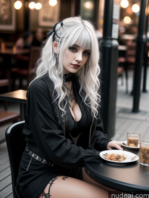 related ai porn images free for Busty Perfect Boobs Close-up View Gothic Punk Girl Model Perfect Body Beautiful 18 White Hair Curly Hair Russian Casual Restaurant