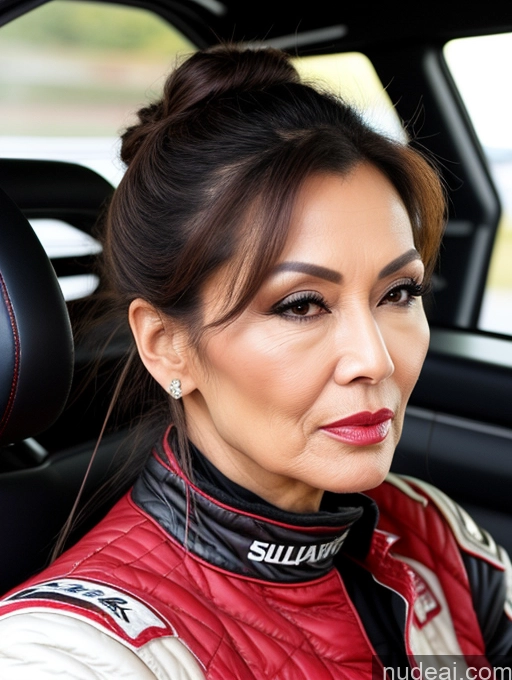 ai nude image of woman in red and white racing outfit sitting in a car pics of Milf Beautiful Lipstick Skinny 60s Asian Pouting Lips Sexy Face Hair Bun Race Driver