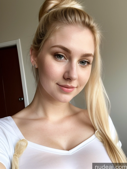 ai nude image of blond woman with a white shirt and a teddy bear in her hair pics of Busty Perfect Boobs Beautiful Fairer Skin Thick 18 Blonde Russian Close-up View Shirt Ponytail