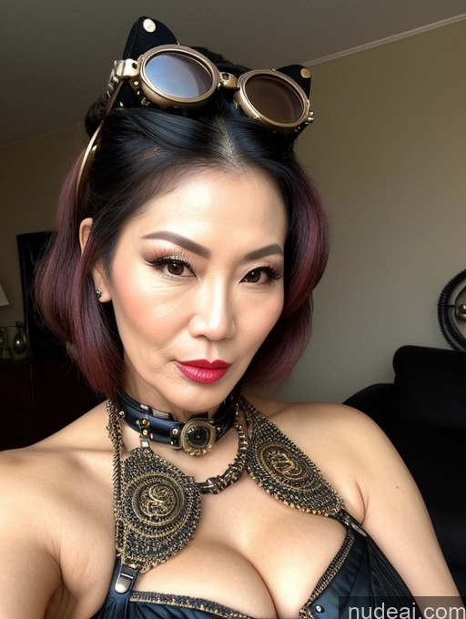 ai nude image of there is a woman wearing a black top and a black choke pics of Milf Beautiful Lipstick Hair Bun 60s Asian Pouting Lips Sexy Face Steampunk