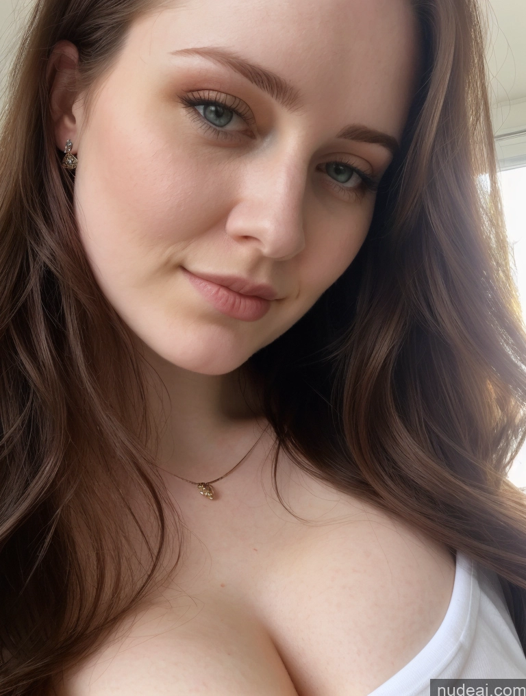 ai nude image of there is a woman with a very large breast posing for a picture pics of Busty Perfect Boobs Beautiful Fairer Skin Thick 18 Brunette Long Hair Russian Close-up View Shirt