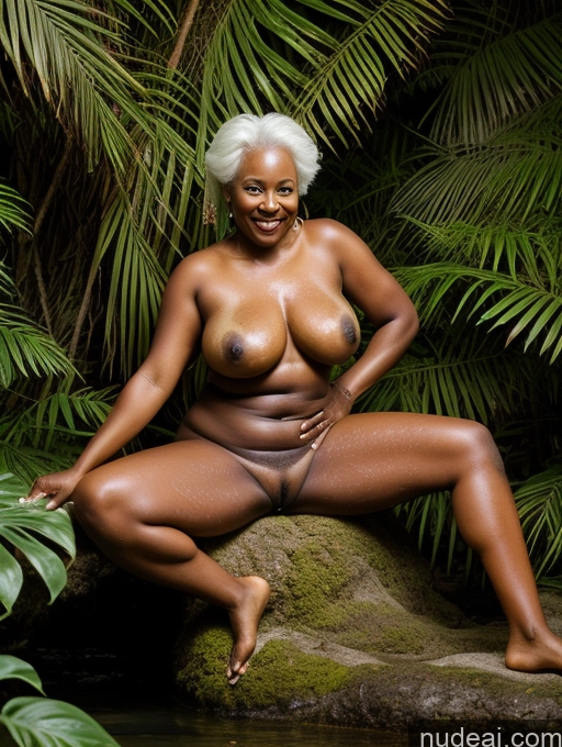 ai nude image of nude woman sitting on a rock in a jungle with a bushy hair pics of One Perfect Boobs Beautiful Big Ass Thick Pubic Hair Oiled Body Happy Laughing Skin Detail (beta) Jungle Front View Nude Bright Lighting Detailed White Hair Woman Busty African Fat Abs Fairer Skin Dark Skin 70s