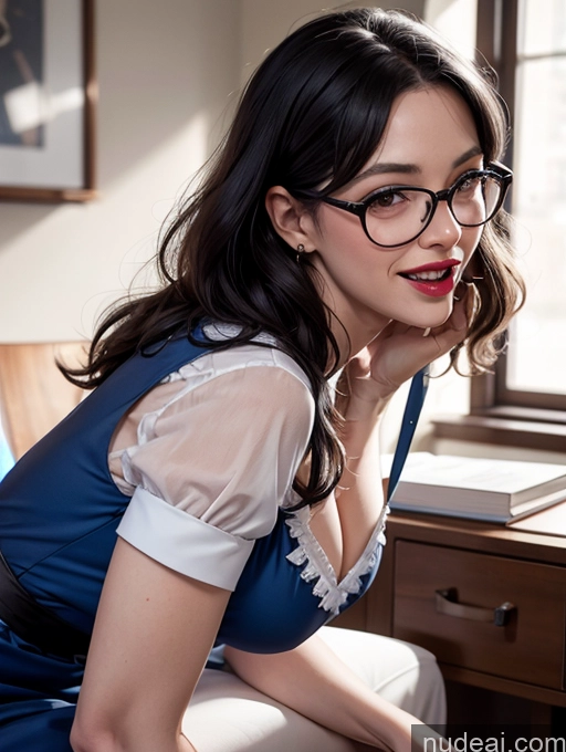 ai nude image of there is a woman sitting at a desk with a laptop pics of 80s Czech Glasses Lipstick Office Simple Beautiful Dress Nightgown Satin Teacher Black Hair Long Hair Dirndl Chemise Laughing Sexy Face Happy Big Ass Perfect Boobs Thick Milf Long Legs Blowjob Side View