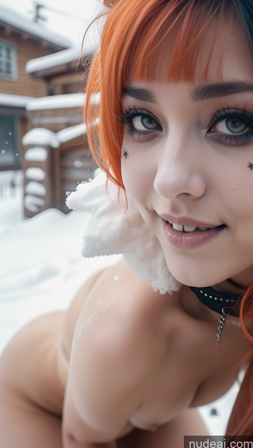 ai nude image of there is a woman with red hair posing in the snow pics of Miss Universe Model Busty Perfect Boobs Chubby Laughing Ginger Ethiopian Snow Close-up View Gothic Punk Girl AliceDV