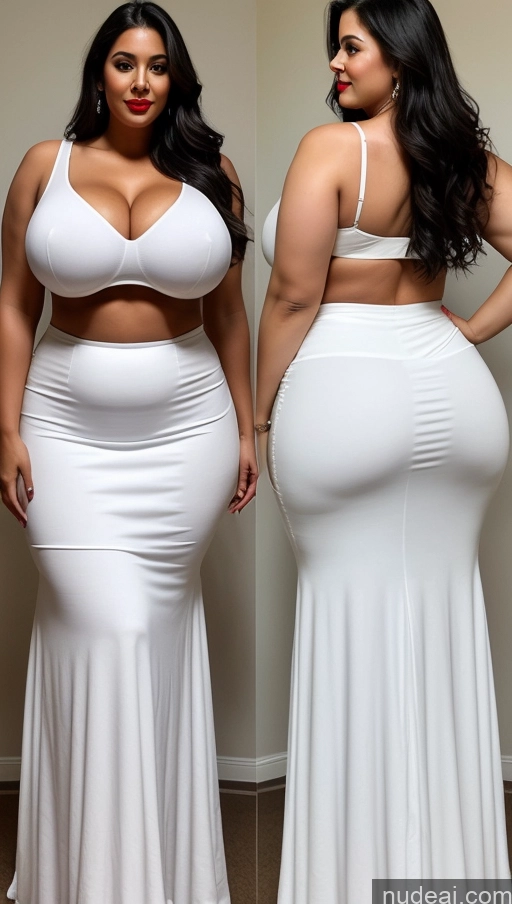 ai nude image of a woman in a white dress and a woman in a white dress pics of Huge Boobs Lipstick Big Ass Abs Chubby Fairer Skin Black Hair Long Hair Indian Long Skirt