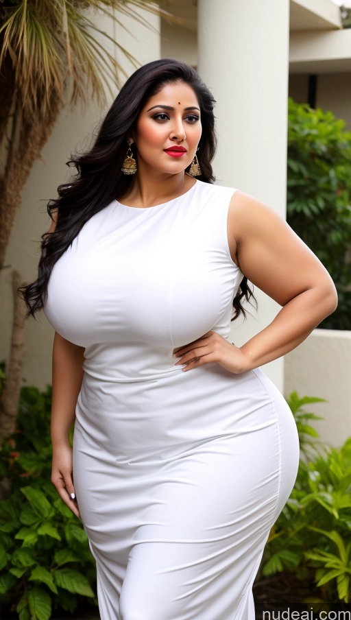 ai nude image of a pregnant woman in a white dress posing for a picture pics of Huge Boobs Lipstick Big Ass Abs Chubby Fairer Skin Black Hair Long Hair Indian Salwar